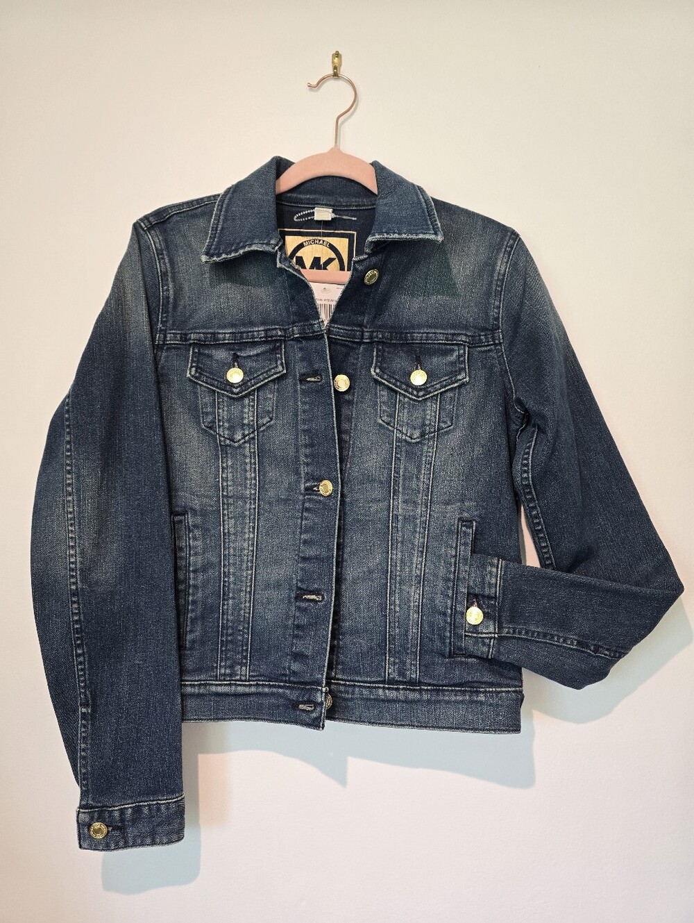 Michael Kors NWT Vintage Wash Denim Jean Jacket Gold Buttons XS Classic Style